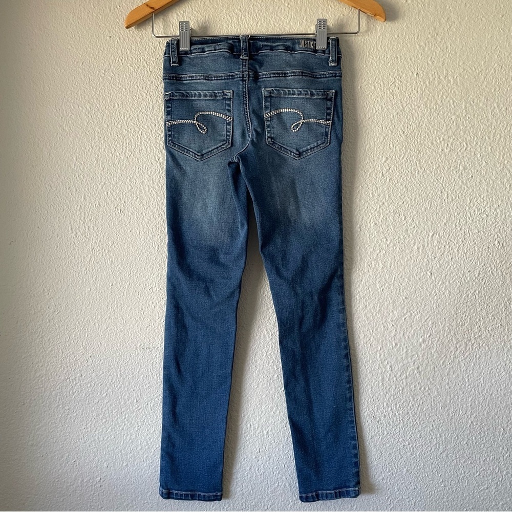 Justice Mid Rise Super Skinny Jeans Girls 10 Slim Blue Medium Wash Denim Stretch - Picture 6 of 13